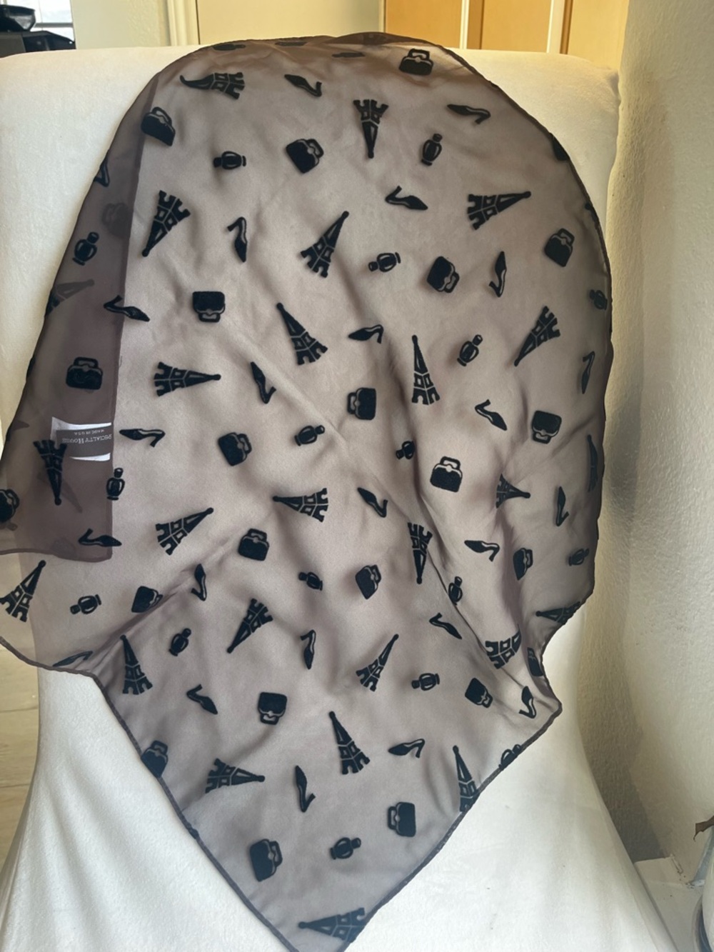Women's Black Eiffel Tower & Accessories Print‎ Scarf